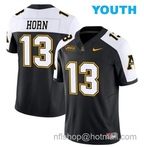 Youth Christan Horn Jersey #13 Appalachian State Mountaineers Vapor Limited College Football Black Alternate