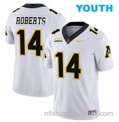 Youth Kanye Roberts Jersey #14 Appalachian State Mountaineers Vapor Limited College Football White