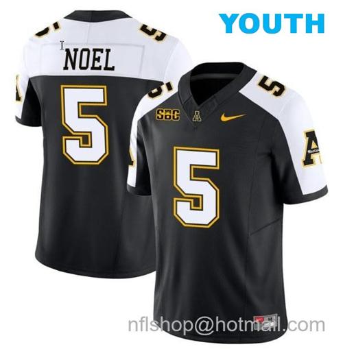 Youth Nate Noel Jersey #5 Appalachian State Mountaineers Vapor Limited College Football Black Alternate