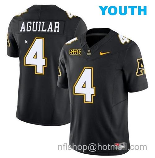 Youth Joey Aguilar Jersey #4 Appalachian State Mountaineers Vapor Limited College Football Black