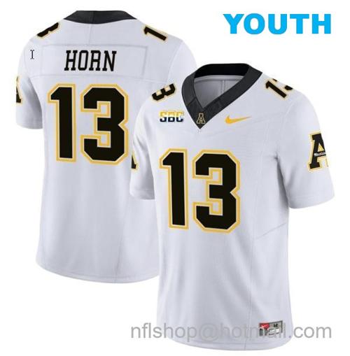 Youth Christan Horn Jersey #13 Appalachian State Mountaineers Vapor Limited College Football White