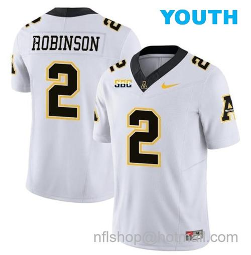 Youth Kaedin Robinson Jersey #2 Appalachian State Mountaineers Vapor Limited College Football White