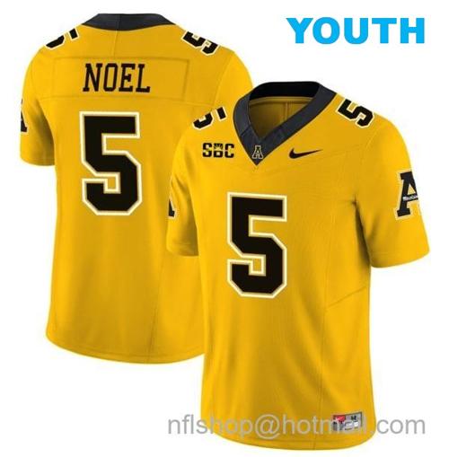 Youth Nate Noel Jersey #5 Appalachian State Mountaineers Vapor Limited College Football Yellow