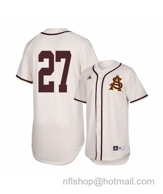 Men's Arizona State Sun Devils 27 Hunter Jump White Baseball Jersey