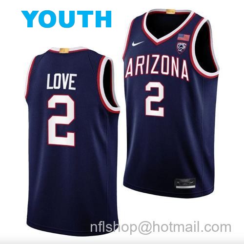 Youth Caleb Love Jersey #2 Arizona Wildcats College Basketball Navy95