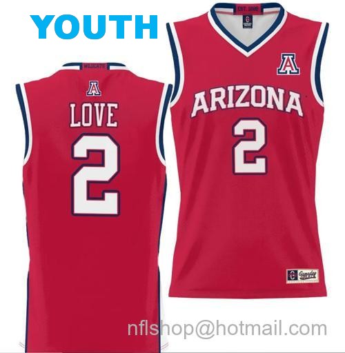 Youth Caleb Love Jersey #2 Arizona Wildcats NIL College Basketball Lightweight Red98