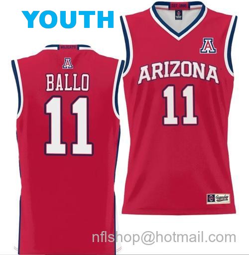 Youth Oumar Ballo Jersey #11 Arizona Wildcats NIL College Basketball Lightweight Red161