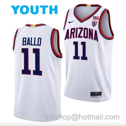 Youth Oumar Ballo Jersey #11 Arizona Wildcats College Basketball White160