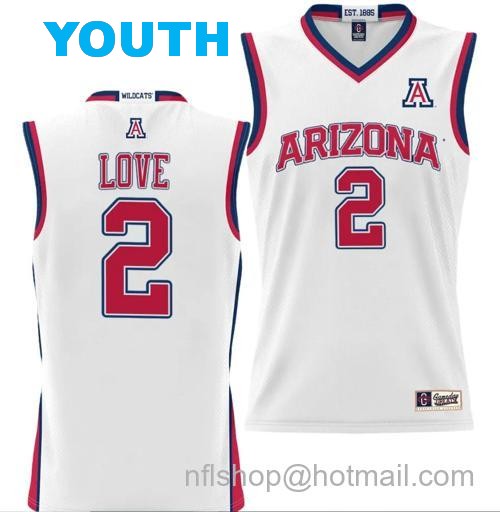 Youth Caleb Love Jersey #2 Arizona Wildcats NIL College Basketball Lightweight White99