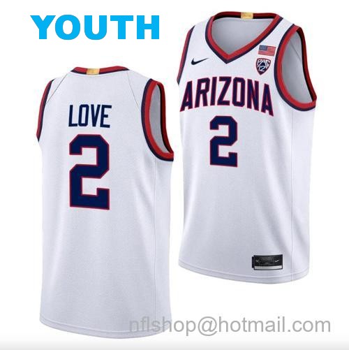 Youth Caleb Love Jersey #2 Arizona Wildcats College Basketball White97