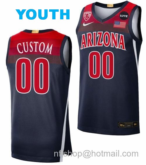 Youth Custom Arizona Wildcats Jersey Name And Number College Basketball Limited Navy Elite110