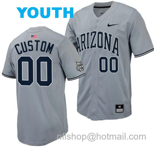 Youth Custom Arizona Wildcats Jersey Name and Number Replica Baseball Full-Button Gray120