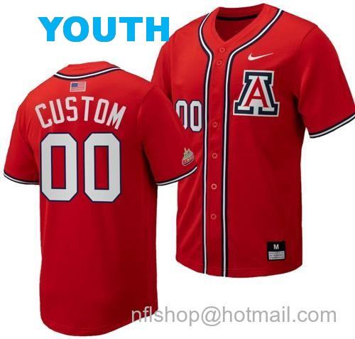 Youth Custom Arizona Wildcats Jersey Name and Number Replica Baseball Full-Button Red123