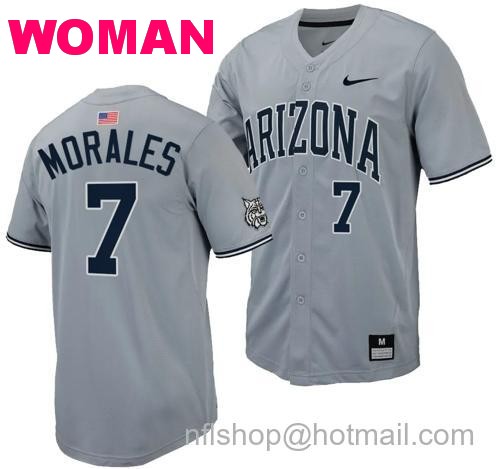 Women's Richie Morales Jersey #7 Arizona Wildcats Replica Baseball Full-Button Gray166