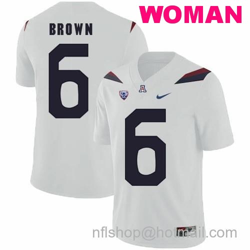 Women's Arizona Wildcats #6 Shun Brown NCAA College Football Jersey White24