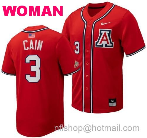 Women's Andrew Cain Jersey #3 Arizona Wildcats Replica Baseball Full-Button Red8