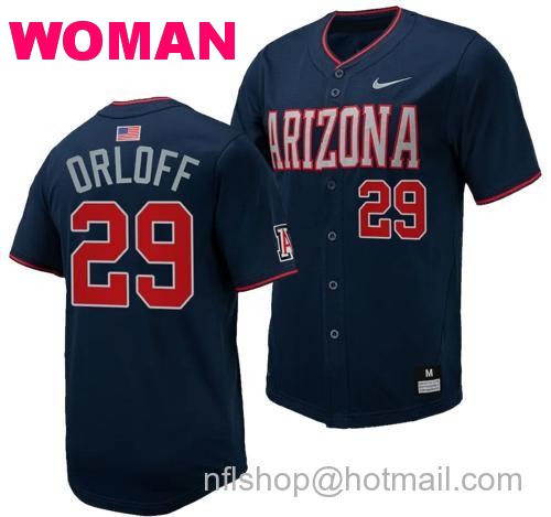 Women's Eric Orloff Jersey #29 Arizona Wildcats Replica Baseball Full-Button Navy138