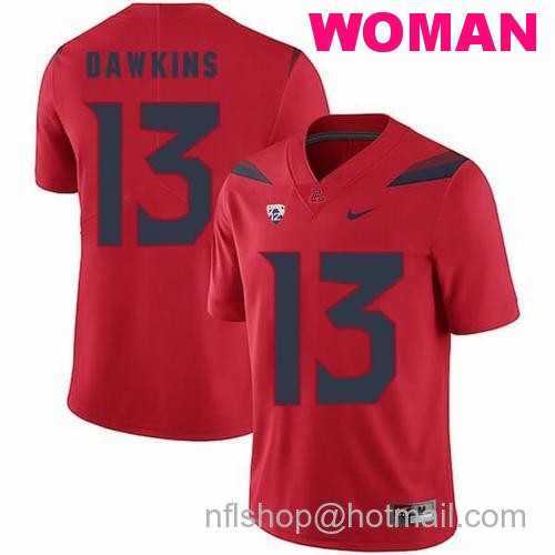 Women's Arizona Wildcats #13 Brandon Dawkins NCAA College Football Jersey Red41