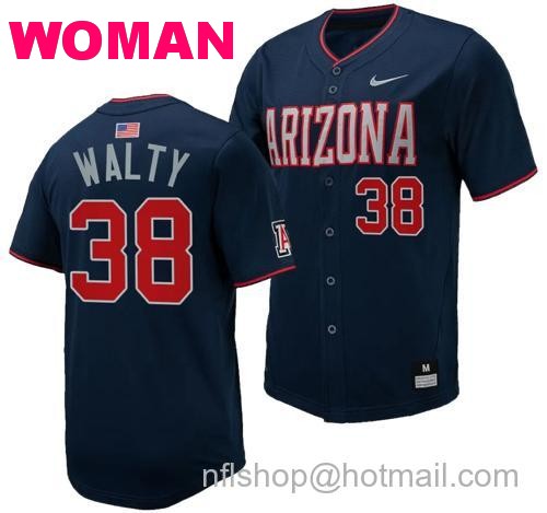 Women's Cam Walty Jersey #38 Arizona Wildcats Replica Baseball Full-Button Navy102