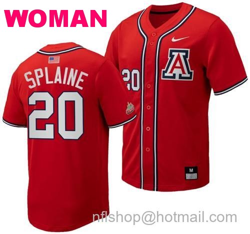 Women's Tommy Splaine Jersey #20 Arizona Wildcats Replica Baseball Full-Button Red175