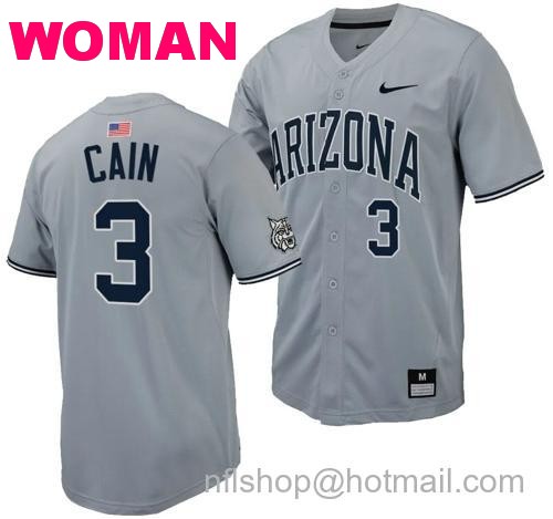 Women's Andrew Cain Jersey #3 Arizona Wildcats Replica Baseball Full-Button Gray5