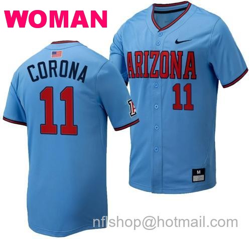 Women's Emilio Corona Jersey #11 Arizona Wildcats Replica Baseball Full-Button Light Blue133