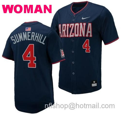 Women's Brendan Summerhill Jersey #4 Arizona Wildcats Replica Baseball Full-Button Navy93