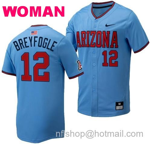 Women's Easton Breyfogle Jersey #12 Arizona Wildcats Replica Baseball Full-Button Light Blue129