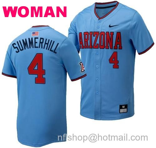 Women's Brendan Summerhill Jersey #4 Arizona Wildcats Replica Baseball Full-Button Light Blue92