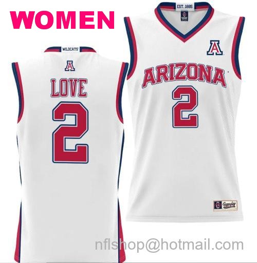 Women's Caleb Love Jersey #2 Arizona Wildcats NIL College Basketball Lightweight White99