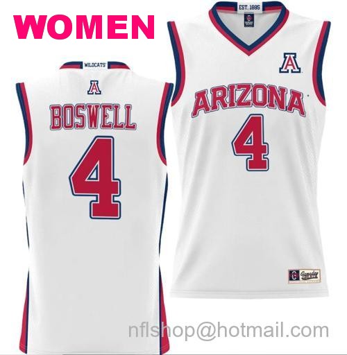 Women's Kylan Boswell Jersey #4 Arizona Wildcats NIL College Basketball Lightweight White149