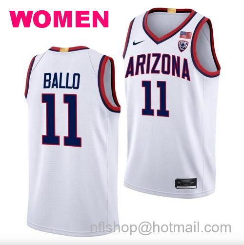 Women's Oumar Ballo Jersey #11 Arizona Wildcats College Basketball White160