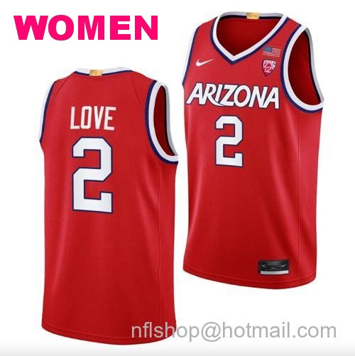 Women's Caleb Love Jersey #2 Arizona Wildcats College Basketball Red96