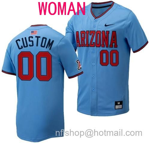 Women's Custom Arizona Wildcats Jersey Name and Number Replica Baseball Full-Button Light Blue121