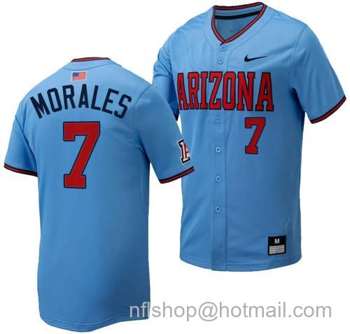 Men's Richie Morales Jersey #7 Arizona Wildcats Replica Baseball Full-Button Light Blue167