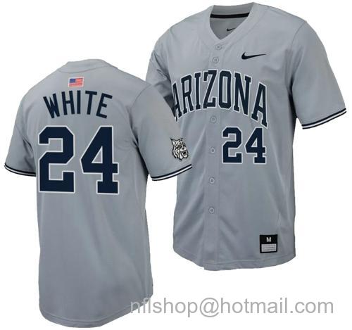 Men's Mason White Jersey #24 Arizona Wildcats Replica Baseball Full-Button Gray150