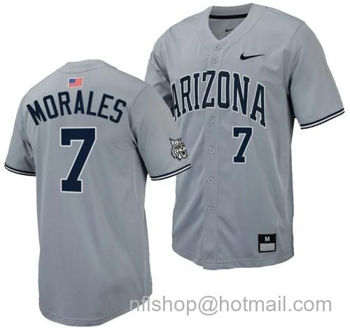 Men's Richie Morales Jersey #7 Arizona Wildcats Replica Baseball Full-Button Gray166