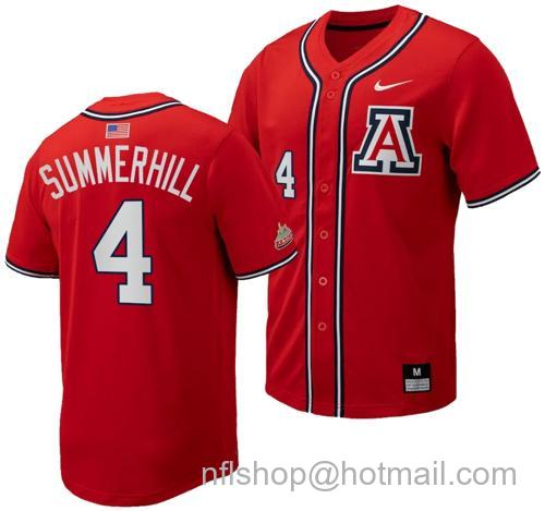 Men's Brendan Summerhill Jersey #4 Arizona Wildcats Replica Baseball Full-Button Red94