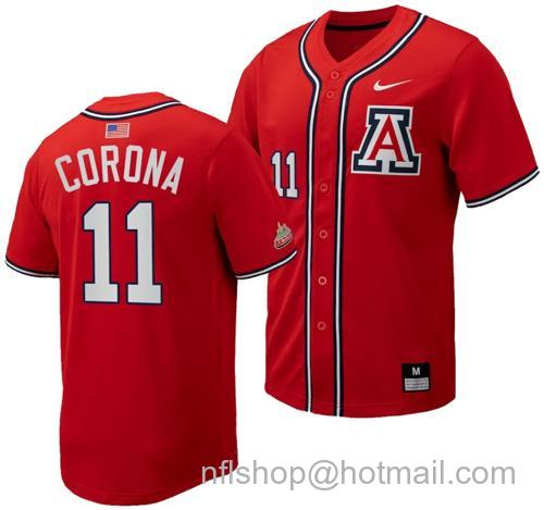 Men's Emilio Corona Jersey #11 Arizona Wildcats Replica Baseball Full-Button Red135