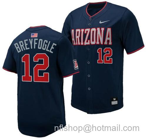 Men's Easton Breyfogle Jersey #12 Arizona Wildcats Replica Baseball Full-Button Navy130