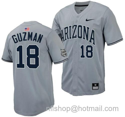 Men's Adonys Guzman Jersey #18 Arizona Wildcats Replica Baseball Full-Button Gray1