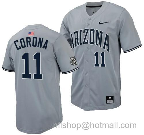 Men's Emilio Corona Jersey #11 Arizona Wildcats Replica Baseball Full-Button Gray132