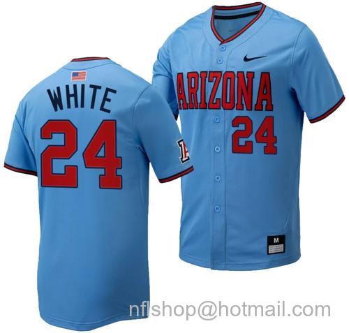 Men's Mason White Jersey #24 Arizona Wildcats Replica Baseball Full-Button Light Blue151