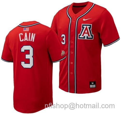 Men's Andrew Cain Jersey #3 Arizona Wildcats Replica Baseball Full-Button Red8