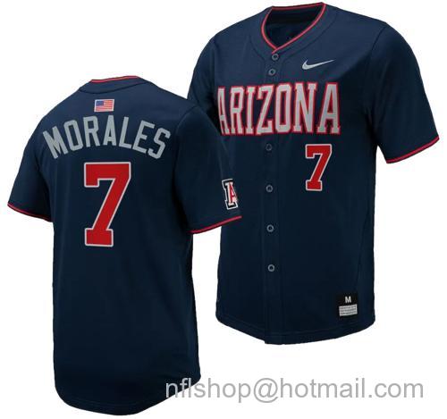 Men's Richie Morales Jersey #7 Arizona Wildcats Replica Baseball Full-Button Navy168