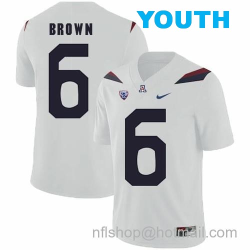 Youth Arizona Wildcats #6 Shun Brown NCAA College Football Jersey White24