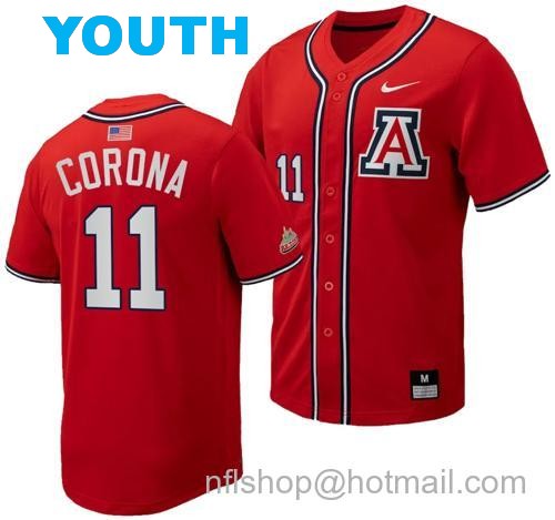 Youth Emilio Corona Jersey #11 Arizona Wildcats Replica Baseball Full-Button Red135