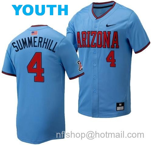 Youth Brendan Summerhill Jersey #4 Arizona Wildcats Replica Baseball Full-Button Light Blue92