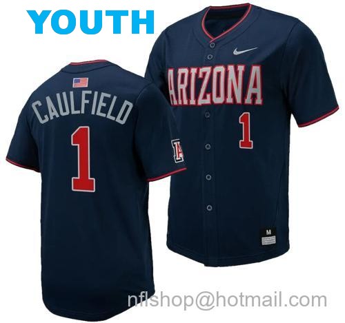 Youth Garen Caulfield Jersey #1 Arizona Wildcats Replica Baseball Full-Button Navy142