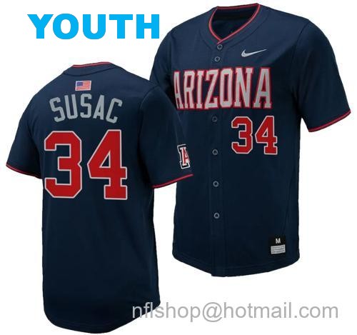 Youth Anthony Susac Jersey #34 Arizona Wildcats Replica Baseball Full-Button Navy11